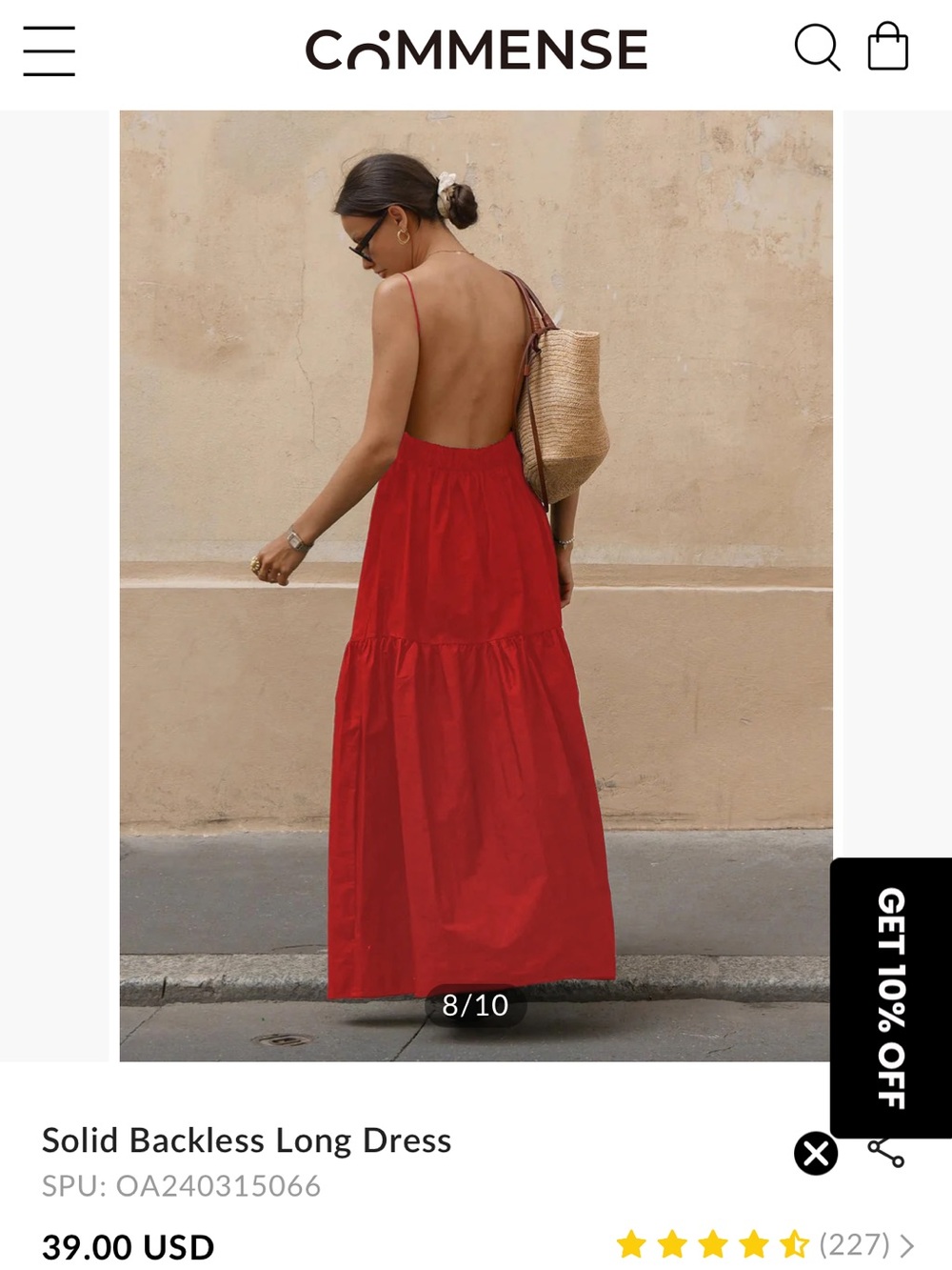 Commense Red Backless Maxi Dress with Thin Straps